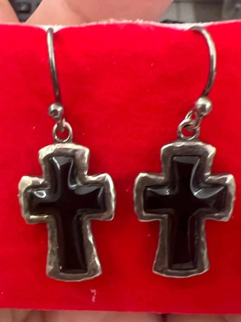 Sterling Silver 925 Black Cross Dangle Earrings - Picture 8 of 8